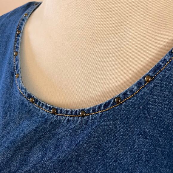 Y2K 2000s Creek Denim Jumper Maxi Dress Stud Detail Plus Sz 18 Cottagecore - Picture 5 of 10